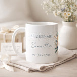 Bridesmaid Gift Blue Floral Personalized Coffee Mug<br><div class="desc">Celebrate your bridesmaids with a thoughtful and elegant keepsake they’ll actually use. This personalized blue floral coffee mug is designed to feel both meaningful and practical—perfect for thanking your bridal party in a way that lasts beyond the big day. Customize each mug with your bridesmaid’s name, wedding party title and...</div>