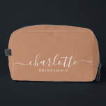 Bridesmaid Gift Caramel Dopp Kit<br><div class="desc">This Bridesmaid accessory bag features a handwritten white script typography with swashes on a caramel background. Present your bridesmaids with a toiletry bag for their makeup and small items traditionally presented at the rehearsal dinner,  for use in the early morning before the wedding.</div>