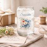 Bridesmaid Gift Elegant Blue Floral Personalized Can Glass<br><div class="desc">Celebrate your bridal party with a thoughtful and stylish keepsake they’ll actually use and love. This elegant blue floral personalized can glass is designed to make your bridesmaids feel special from the very first “yes” to your big day. Each glass is customized with your bridesmaid’s name, creating a meaningful and...</div>