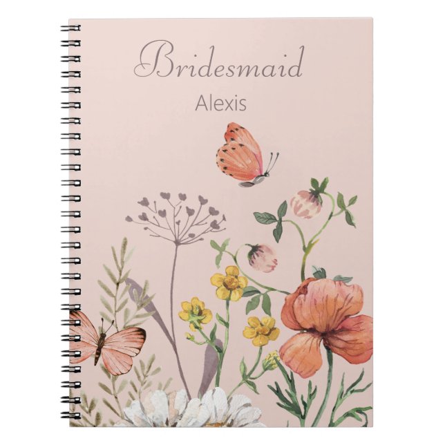 Bridesmaid GIft Elegant Blush Pink Floral  Notebook (Front)