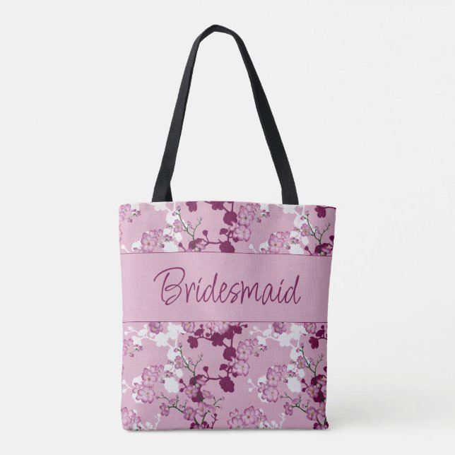 Bridesmaid Gift Elegant Pink Cherry Blossoms  Tote Bag (Back)