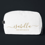 Bridesmaid Gift Gold Name Dopp Kit<br><div class="desc">This Bridesmaid accessory bag features a handwritten gold script typography with swashes on a midnight or white background. Present your bridesmaids with a toiletry bag for their makeup and small items traditionally presented at the rehearsal dinner,  for use in the early morning before the wedding.</div>