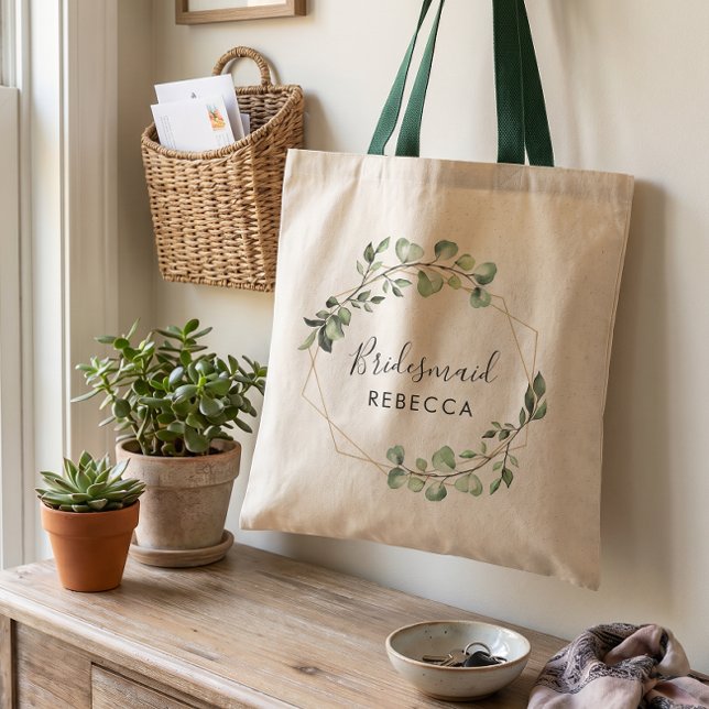 Bridesmaid Gift Greenery Eucalyptus Geometric Tote Bag (Creator Uploaded)