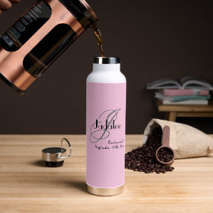Bridesmaid Gift Grey Monogram Black Details Pink Water Bottle