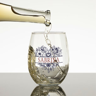 Bridesmaid Gift, Modern Elegant Monogram Stemless Wine Glass