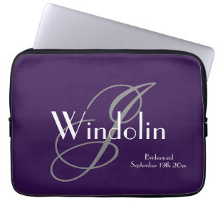 Bridesmaid Gift Monogram & Name Modern Cool Chic  Laptop Sleeve