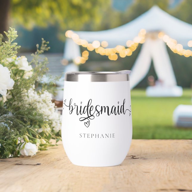 Bridesmaid Gift Name Black Calligraphy Hearts (Wedding)