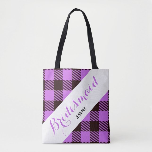 Bridesmaid Gift Personalized Name Tartan Simple Tote Bag (Front)