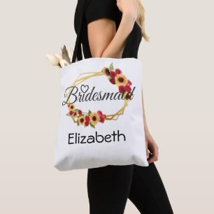 Bridesmaid Gift, Sunflower, Roses, Gold Frame Tote Bag