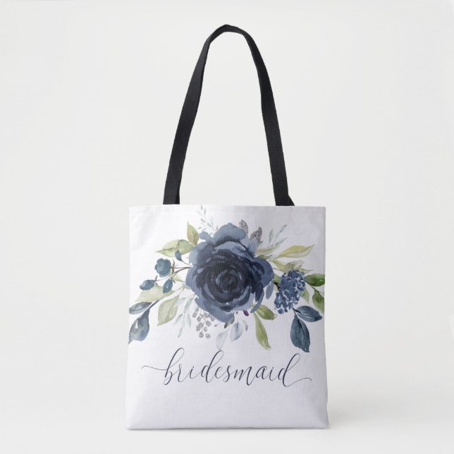 Bridesmaid Gift Wedding Party Navy Blue Silver Tote Bag (Front)