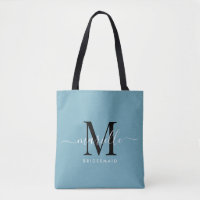 Bridesmaid Gift White Black Monogram Dusty Blue