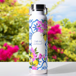 Bridesmaid gifts blue tiles bougainvilleas custom water bottle<br><div class="desc">Bridesmaid gifts blue tiles bougainvilleas custom name personalized water bottle,  a lovely bridal party gift for girls to cherish.</div>