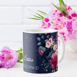 Bridesmaid gifts custom name navy blue pink roses coffee mug<br><div class="desc">Bridesmaid gifts custom name navy blue pink roses floral coffee mug,  makes a lovely keepsake gift for the bridal party girls.</div>