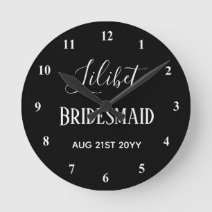 Bridesmaid Gifts Maid of Honour Mother Black White Round Clock