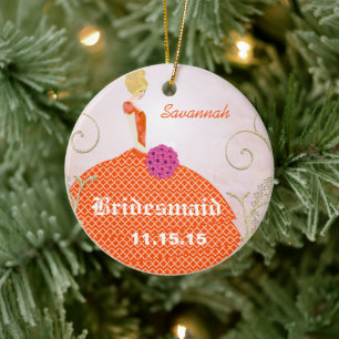 Bridesmaid Gifts Orange and Pink Ceramic Ornament
