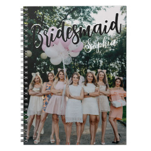 Bridesmaid Gifts Personalized Black Modern Photo Notebook