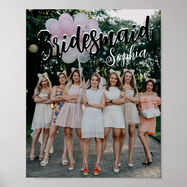 Bridesmaid Gifts Personalized Black Modern Photo  Poster (Front)