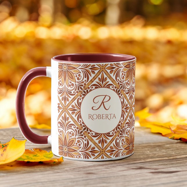 Bridesmaid gifts Terracotta Talavera monogram Mug (Bridesmaid gifts Terracotta Talavera monogrammed coffee  Mug personalized name mug bridal favors)