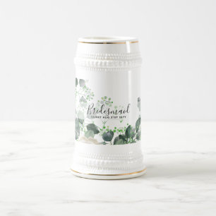 Bridesmaid Gifts White Roses Theme Personalized Beer Stein