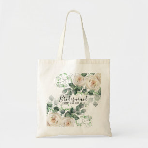 Bridesmaid Gifts White Roses Theme Personalized Tote Bag