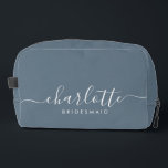 Bridesmaid Git Print Cut Sew Bag<br><div class="desc">This Bridesmaid accessory bag features a handwritten white script typography with swashes on a slate blue background. Present your bridesmaids with a toiletry bag for their makeup and small items traditionally presented at the rehearsal dinner,  for use in the early morning before the wedding.</div>