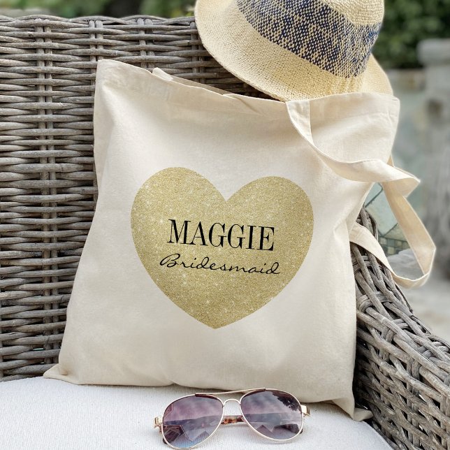 Bridesmaid Glitter heart-Print personalize Tote Bag (Creator Uploaded)