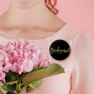 Bridesmaid Gold Brush Script Bridal Party Wedding 2 Inch Round Button