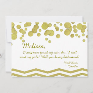 Bridesmaid Gold Confetti and Chevron Invitation