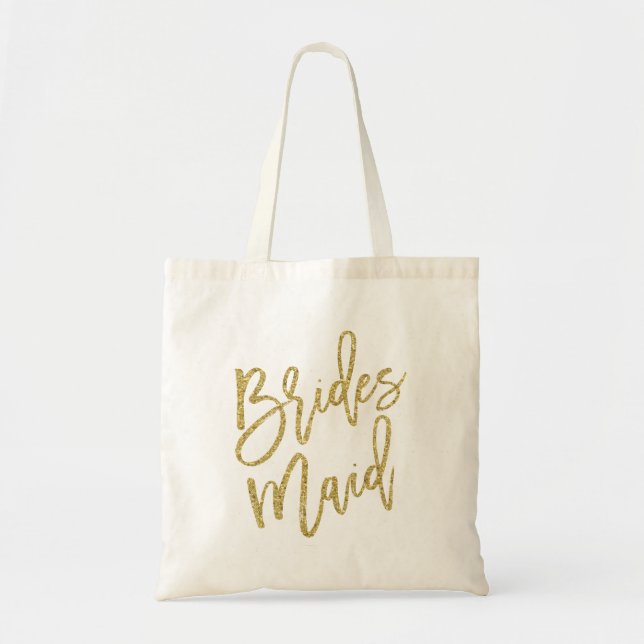 Bridesmaid Gold Glitter Script Tote Bag (Front)