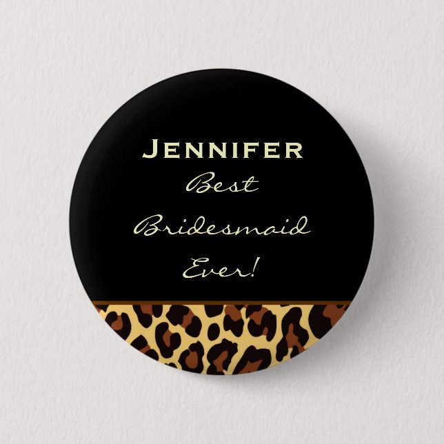 Bridesmaid Gold Leopard Custom Name 2 Inch Round Button (Front)