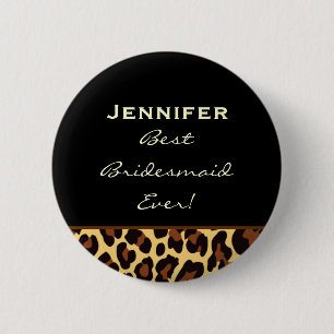 Bridesmaid Gold Leopard Custom Name 2 Inch Round Button