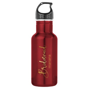 bridesmaid gold script personalized name red 532 ml water bottle