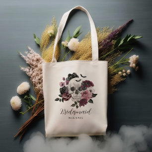 Bridesmaid Halloween Gothic Floral Skull Wedding Tote Bag