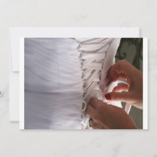 Bridesmaid hand lacing wedding dress photograph invitation