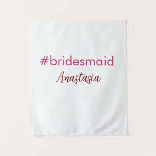 Bridesmaid hashtag light pink add name bride tribe tapestry