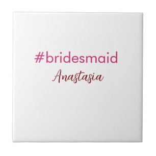 Bridesmaid hashtag light pink add name bride tribe tile