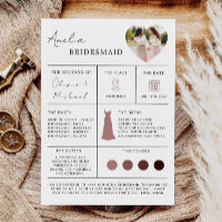 Bridesmaid Info Card, Bridesmaid Information Card,