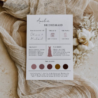 Bridesmaid Info Card, Bridesmaid Information Card, Invitation