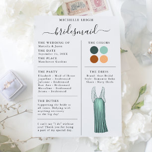 Bridesmaid Info Card Details Teal, Terracotta