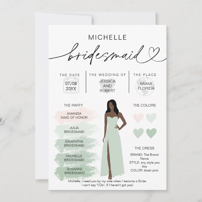 Bridesmaid Info Sage Colour Palette Infographic Invitation (Front)