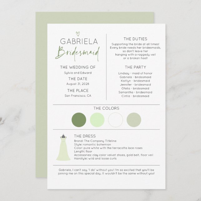 Bridesmaid Information and Proposal Card Template (Front/Back)