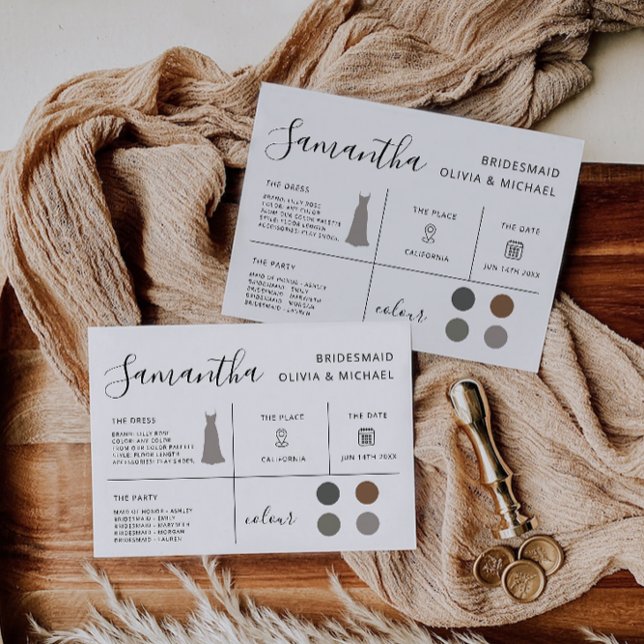 Bridesmaid Information Card, Bridal Party Invitation (Bridesmaid Information Card, Bridal Party Invitation)