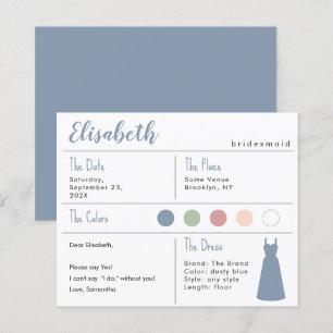 Bridesmaid Information Card with Dusty Blue Dress 