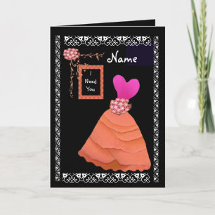 BRIDESMAID Inviation HOT PINK & ORANGE Frilly Gown Invitation