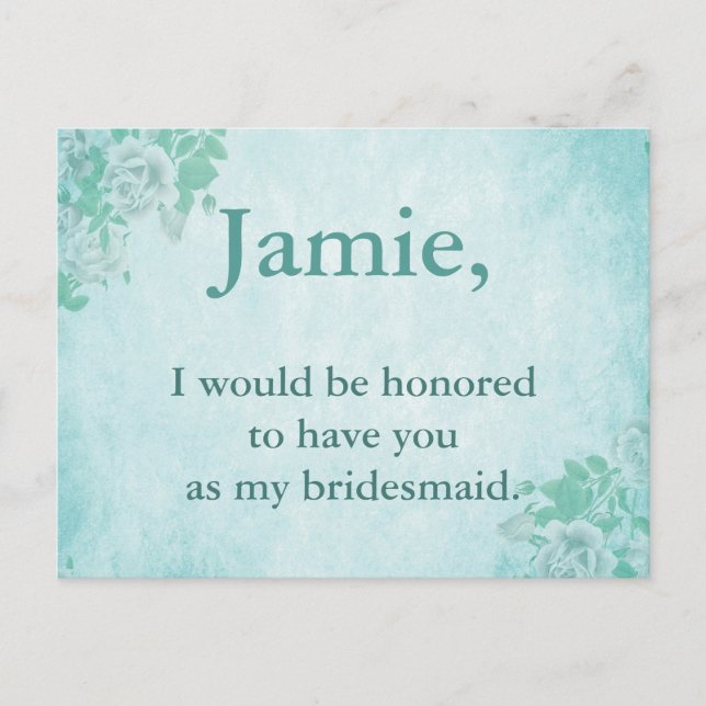 Bridesmaid Invitation Blue floral Postcard (Front)