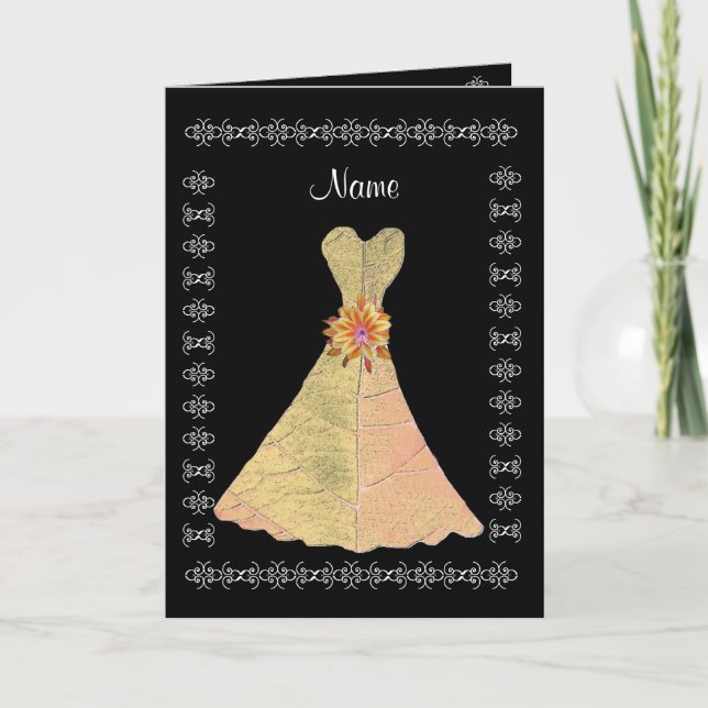Bridesmaid Invitation - GOLD  Leaf Dress (Front)
