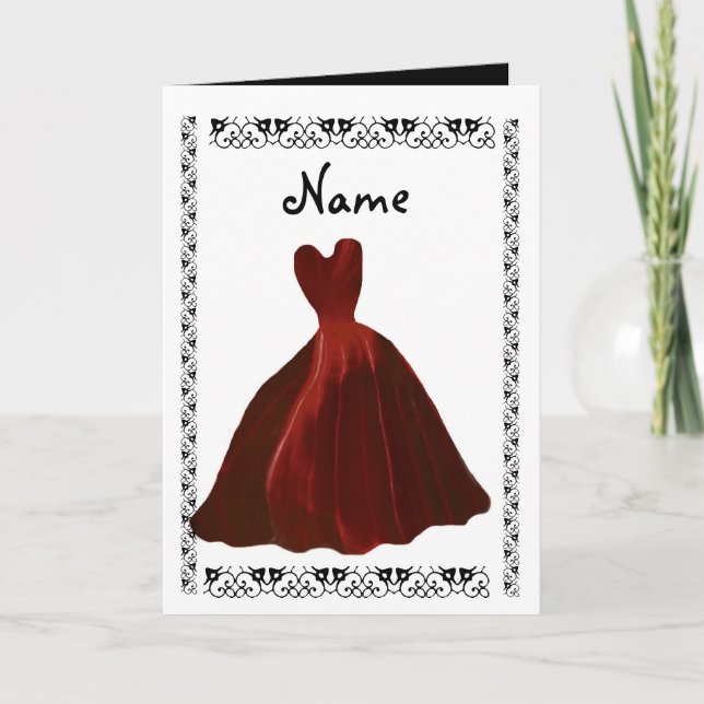 BRIDESMAID Invitation - MAROON Leaf Gown (Front)