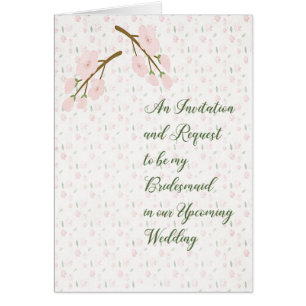 Bridesmaid Invitation Request Card Pink Flowers