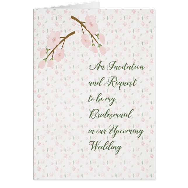 Bridesmaid Invitation Request Card Pink Flowers (Front)