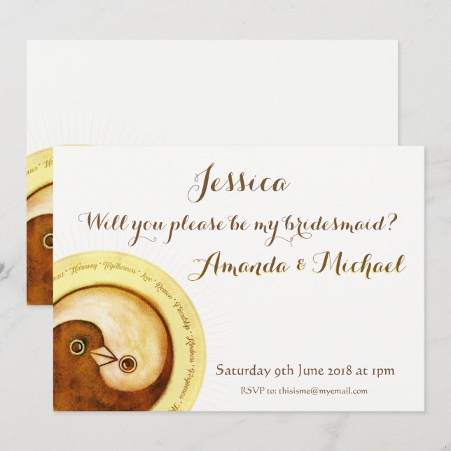 BRIDESMAID INVITE gold doves customizable (Front/Back)
